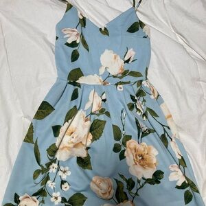 Floral Blue Dress with Spaghetti Straps